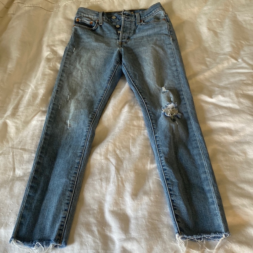 Levi Strauss Womens Wedgie Skinny Slim Jeans Blue Ripped Stretch 26